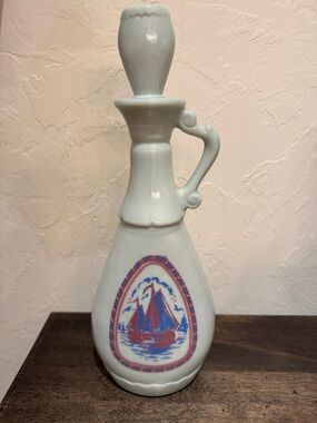 Vintage 1963 Jim Beam Milk Glass Dutch Windmill Sailing Ship Decanter